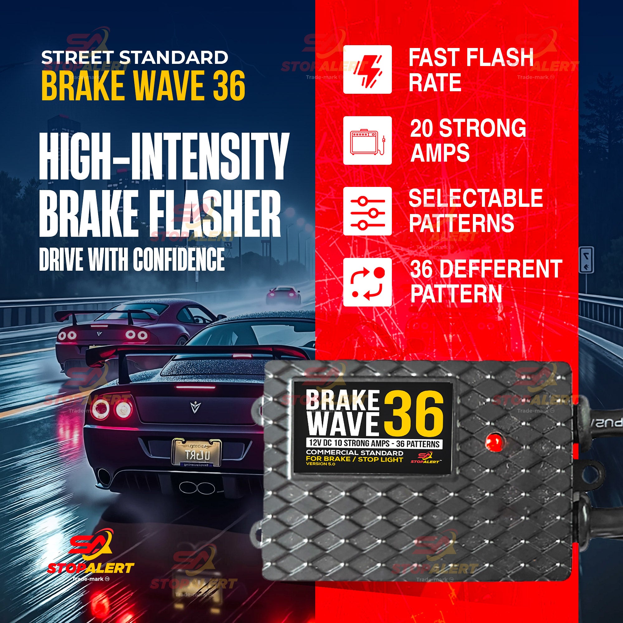 Brake Wave 36 - HEAVY DUTY 36 Light Selectable Flashes