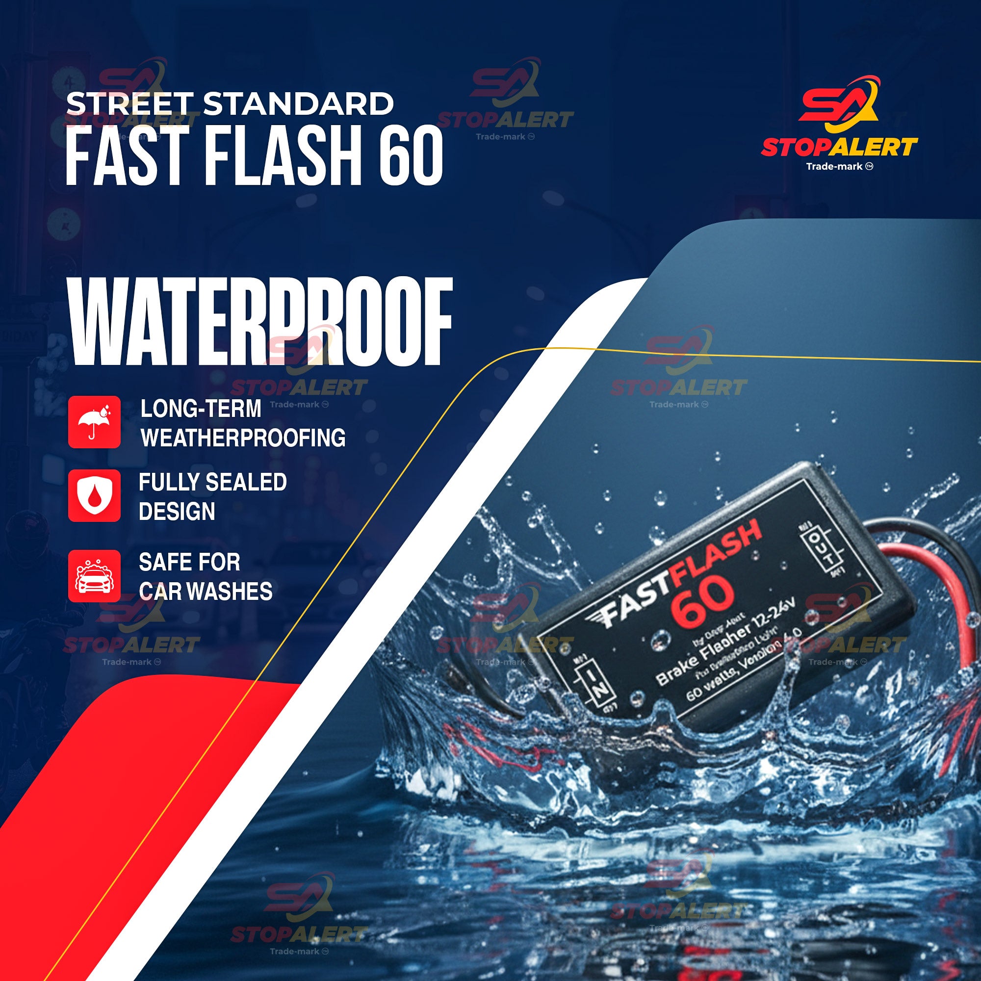 Stop-Alert FastFlash 60 Brake Flasher Module, Tail Light Relay Pre-programmed pattern Heavy Duty– LED & Incandescent Bulb Compatible – Cars, Trucks, Motorcycles - 12v 60W