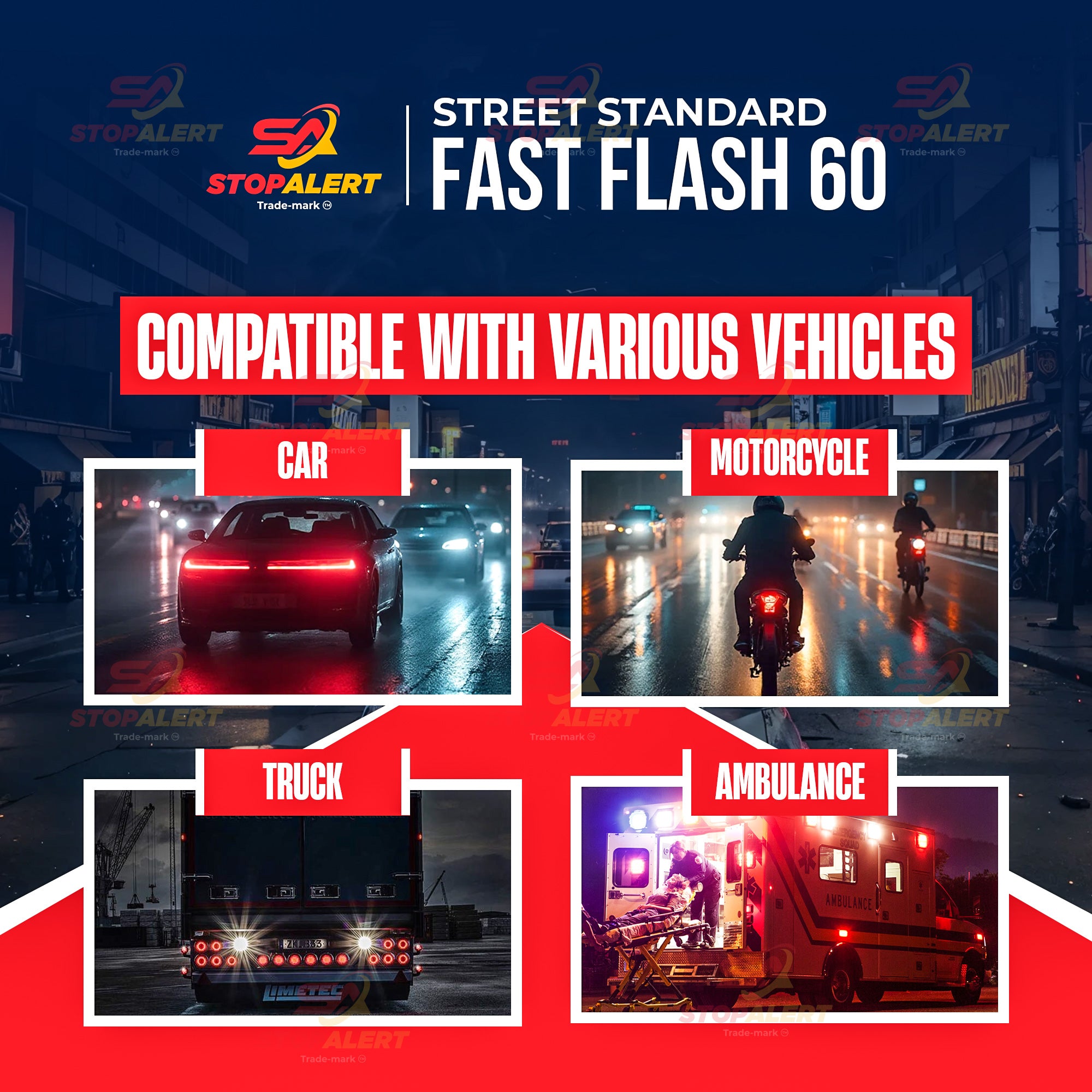 Stop-Alert FastFlash 60 Brake Flasher Module, Tail Light Relay Pre-programmed pattern Heavy Duty– LED & Incandescent Bulb Compatible – Cars, Trucks, Motorcycles - 12v 60W