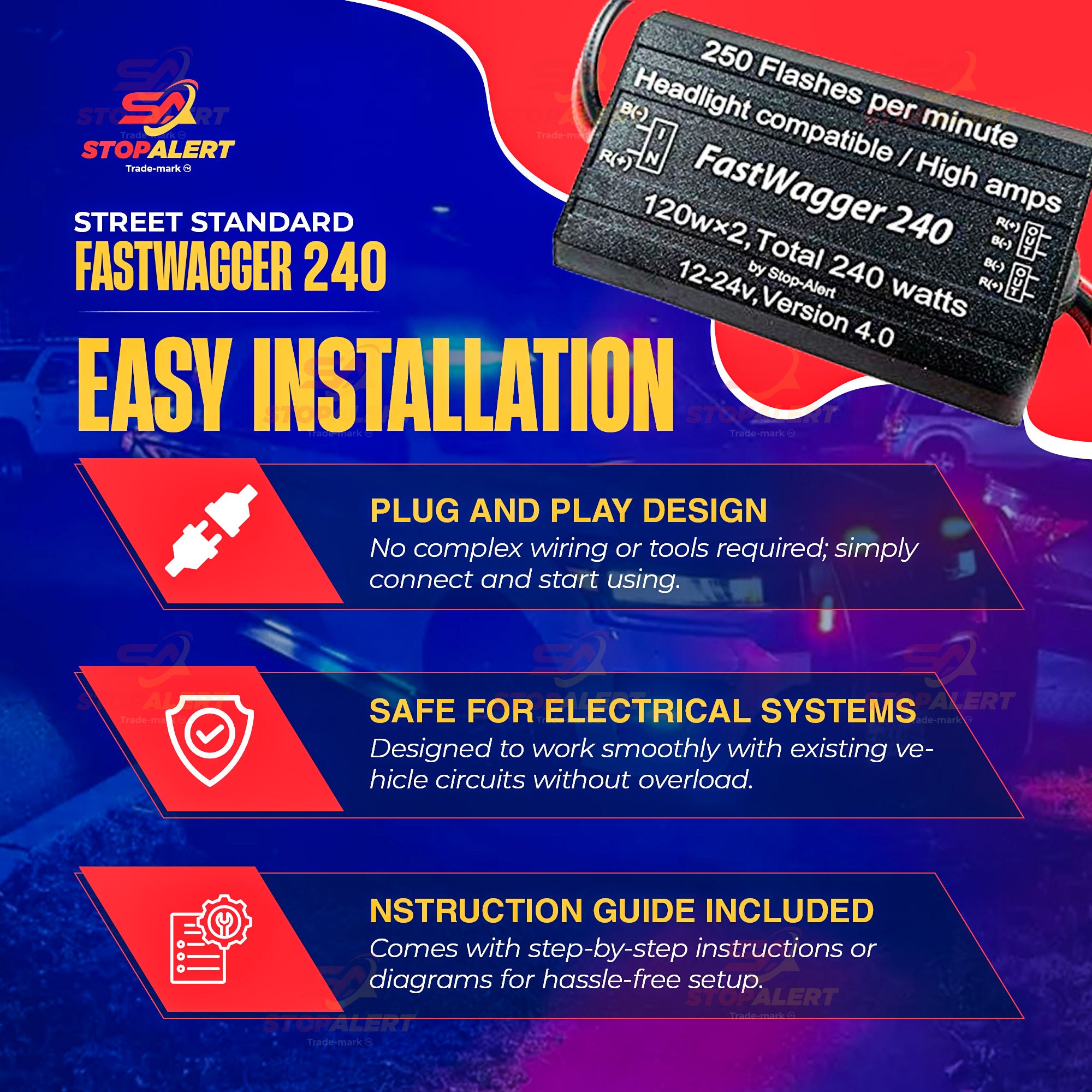 FastWagger 240W Headlight Flasher Module - 12-24V, 10A, Waterproof